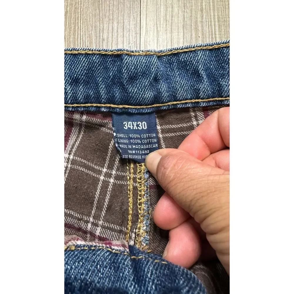 VTG Full Blue Flannel-Lined Denim Jeans Classic 5 Pocket Relaxed Size 34